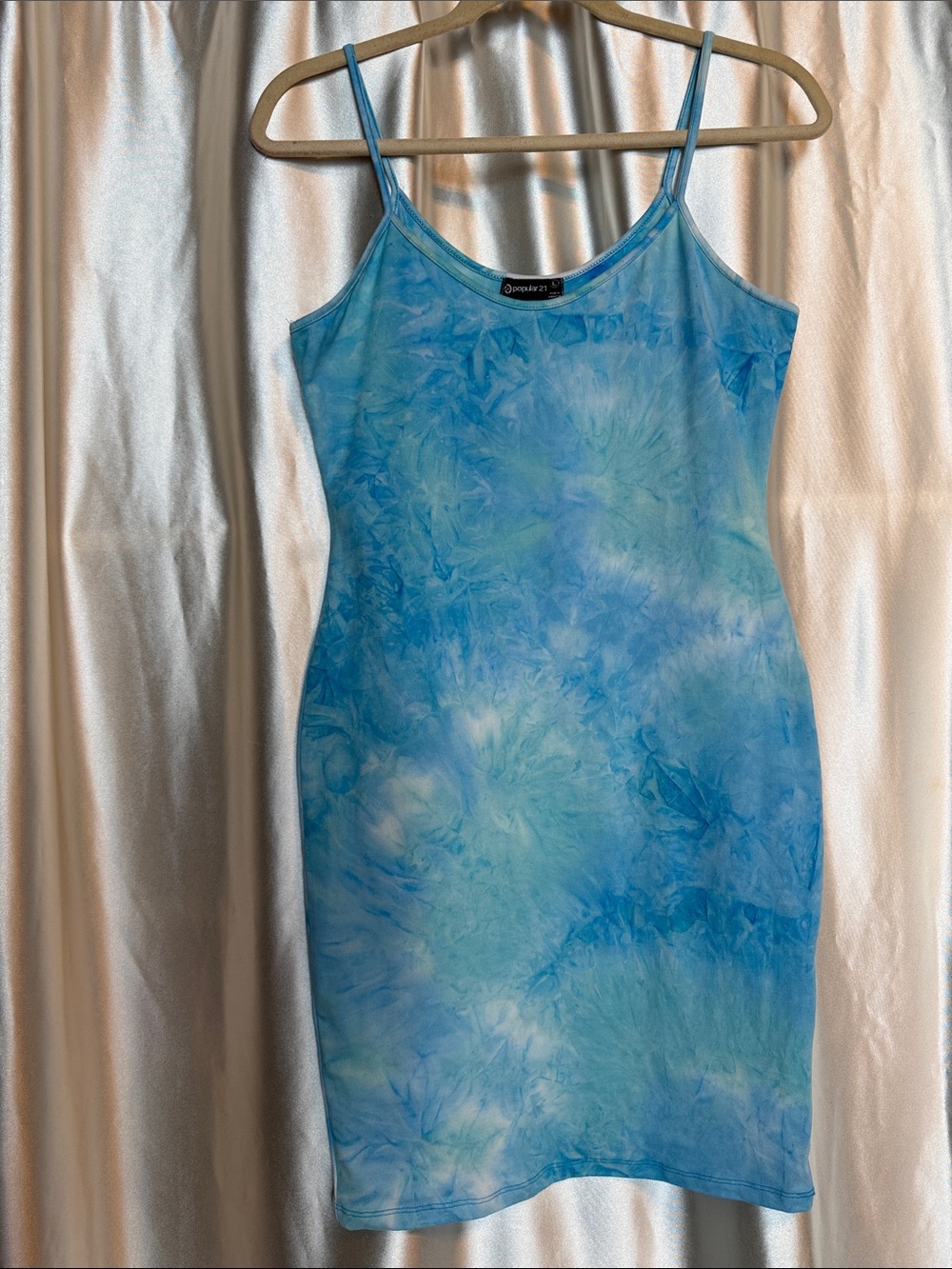 Blue Tie-Dye Mini Dress with Spaghetti Straps